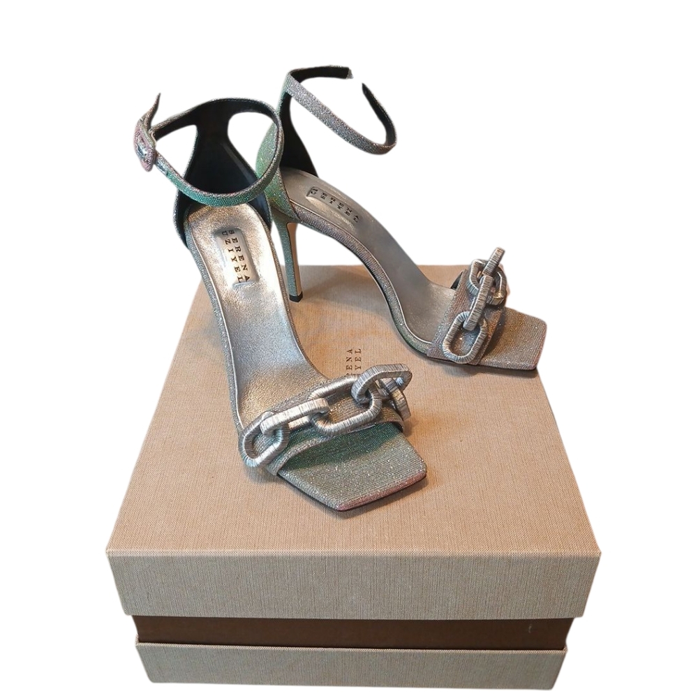 SERENA UZIYEL OPALINE&ANTIQUE SILVER ANKLE STRAP 90MM SZ.38.5 BNWT